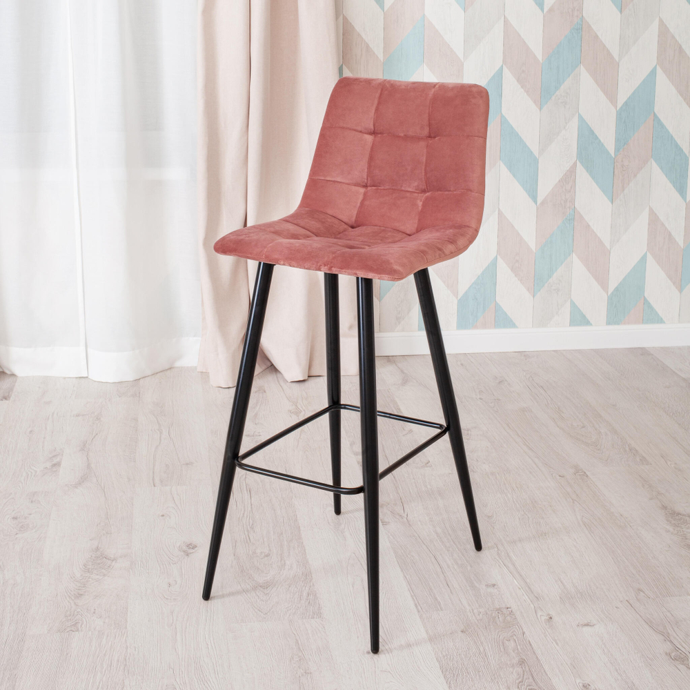 Стул барный CHILLY (mod.7095б) ткань/металл, 53х44х104 см, высота до сиденья 76 см, коралловый barkhat 15 /черный (Комплект из 2 шт.)