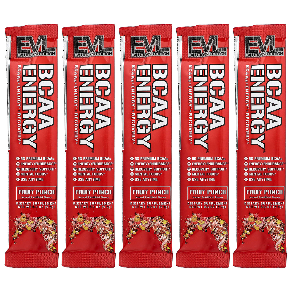 EVLution Nutrition, BCAA Energy®, фруктовый пунш, 5 пакетиков по 9,9 г (0,3 унции)