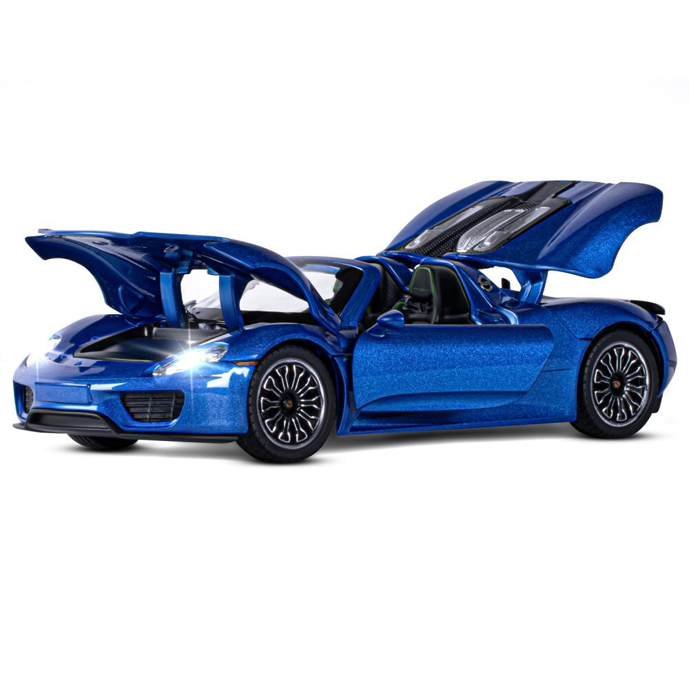 Модель 1:24, Porsche 918 Spyder, синий перламутр, откр. двери, капот и багажник, свет, звук