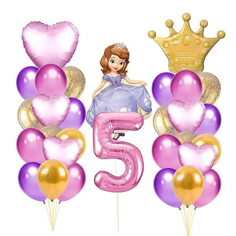 Большая композиция из шаров Принцесса София с розовой цифрой