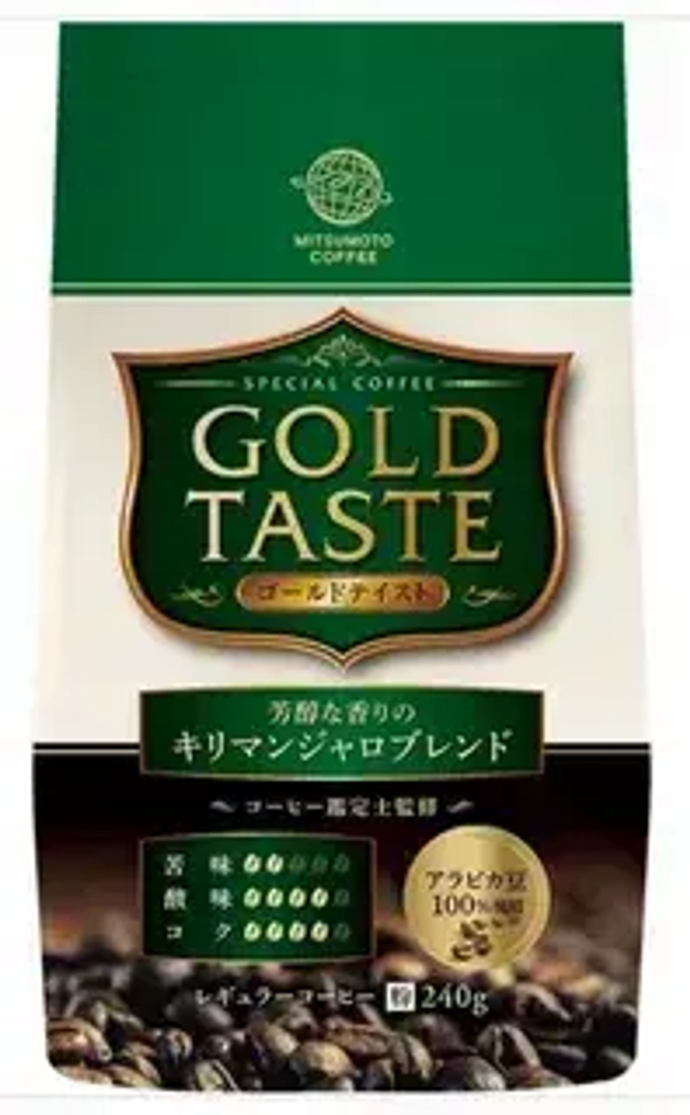 Кофе молотый MITSUMOTO "Gold Taste" 240г (мягкий, зеленый) Килиманджаро