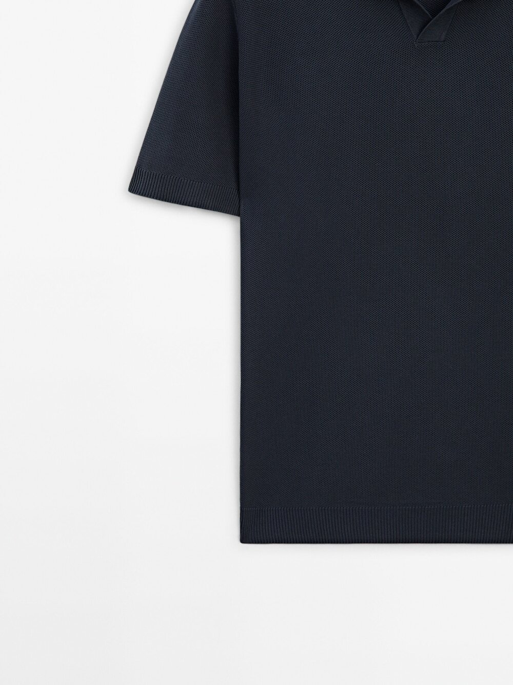 Massimo Dutti Свитер с воротником поло и короткими рукавами, темно-синий