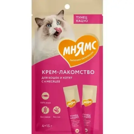 Крем-лакомство МНЯМС для кошек с тунцом Кацуо - 4 х 15 гр
