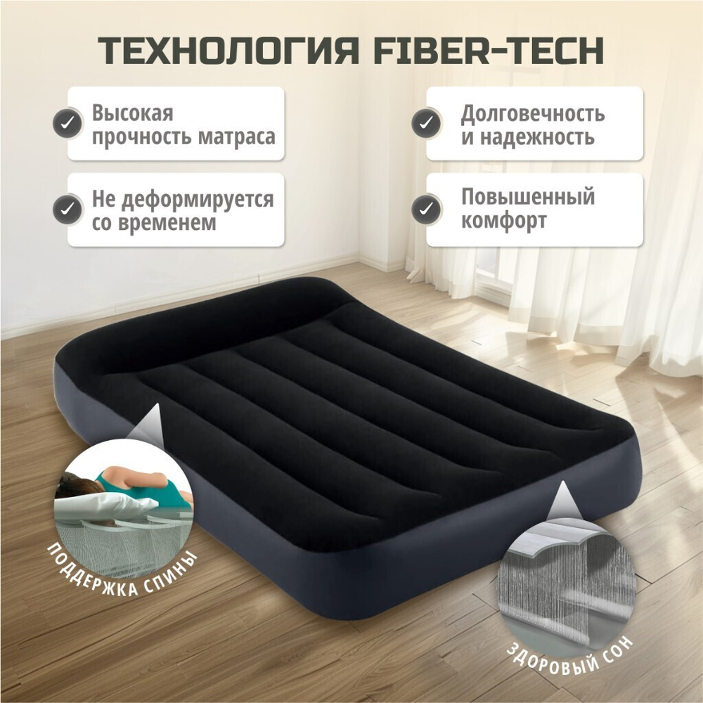 Матрас надувной Intex, 191х99х25 см, 64146ND, нас встроен, электр, флок, 136 кг