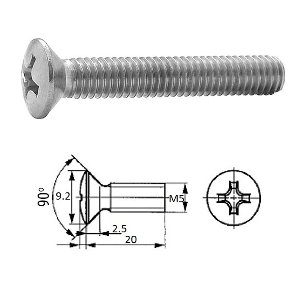 Винт п/пот.гол M5X20 нерж.A2 (100 шт)