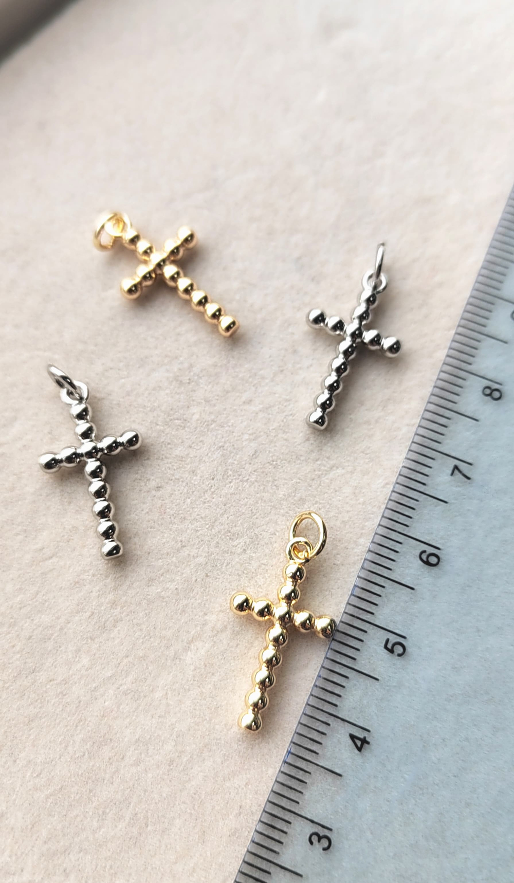 513-р Подвеска "Крест" с шариками 20*11мм, родий