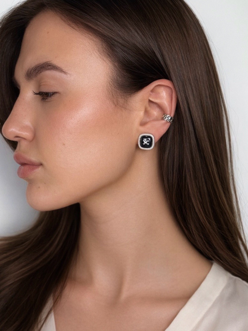 Серьги винтажные пуговицы с черным ониксом (1 см)