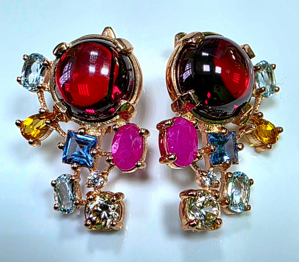 Серьги Эстерелла серебро 925, рубин, гранат, топаз, цитрин,фианит