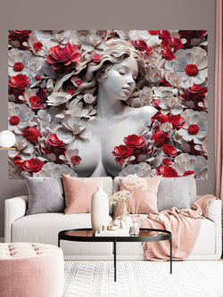 3D Фотообои объемные девушка и красные цветы