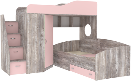 Двухъярусная кровать КарИВи  Кадет 2 с универсальной лестницей Бетон Розовый