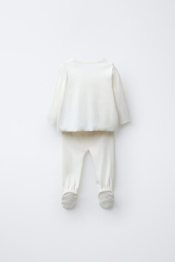 ZARA КОМПЛЕКТ ДЛЯ НОВОРОЖДЕННОГО И СУМОЧКА, ЖЕЛТОВАТО-БЕЛЫЙ