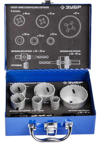 ЗУБР 6 шт, сталь Р6М5, (22,25,35,40.51,67), набор биметаллических коронок (29531-H6-2)
