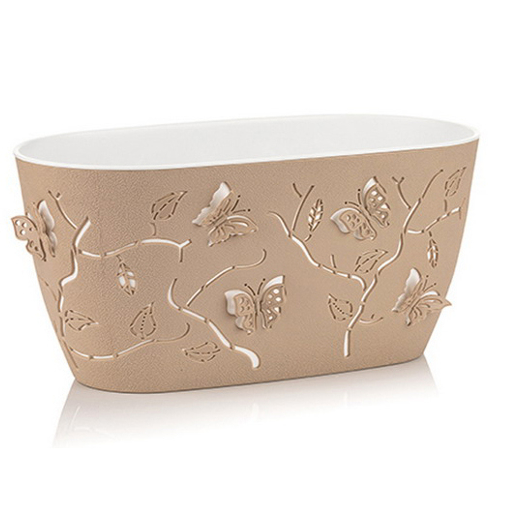 Кашпо для цветов пластиковое 3,6л «Бабочки» бежевое