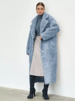 Шуба чебурашка длинная из овечьей шерсти, голубая, SilverFox