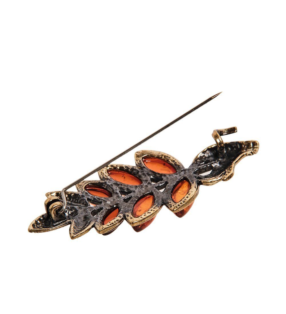 AM-2557 Брошь «Веточка в руке» (латунь, янтарь)