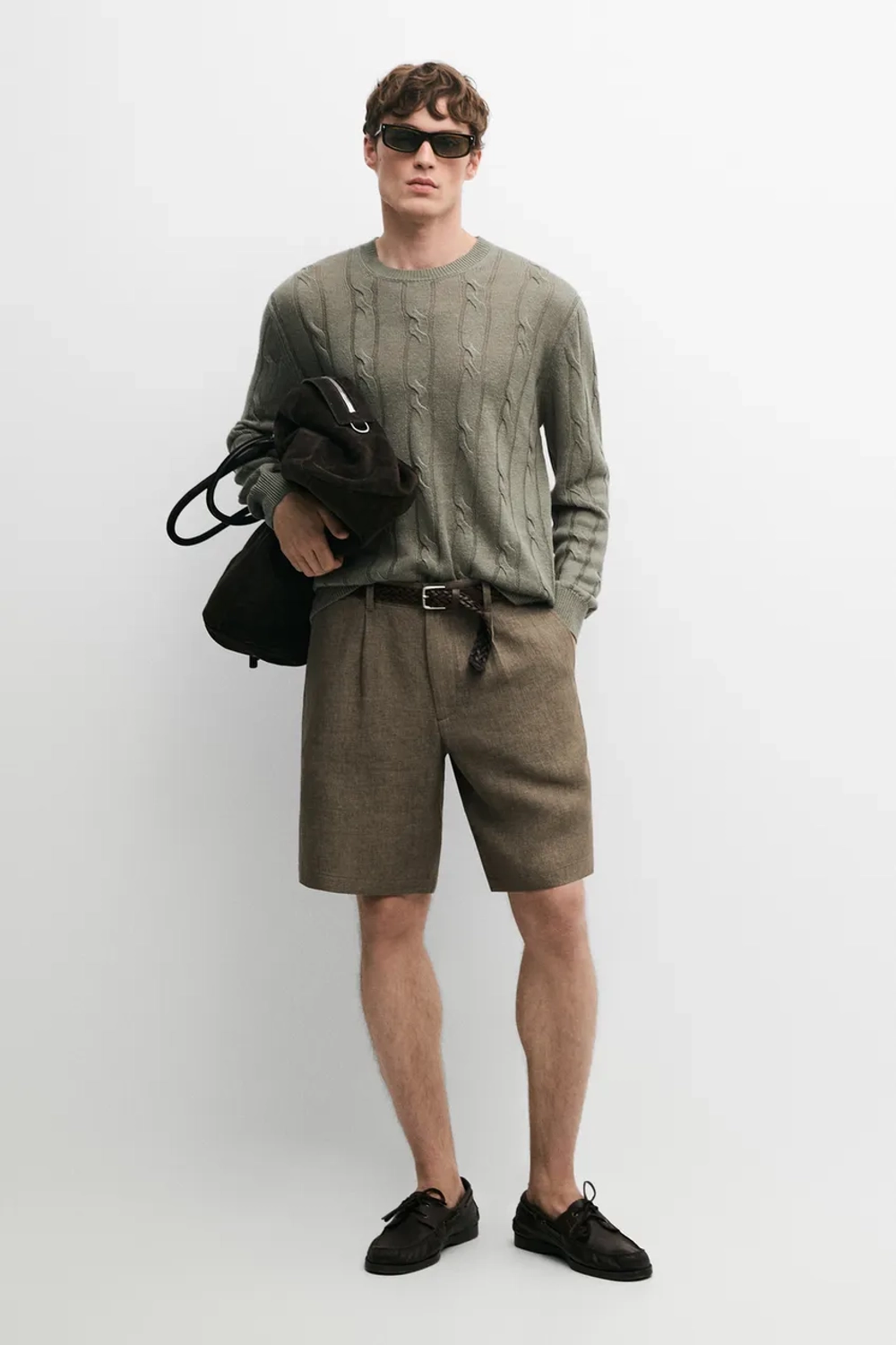 Massimo Dutti Бермуды из 100% льна с вытачками, хаки