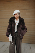 Пуховик из экозамши с пуховым наполнителем