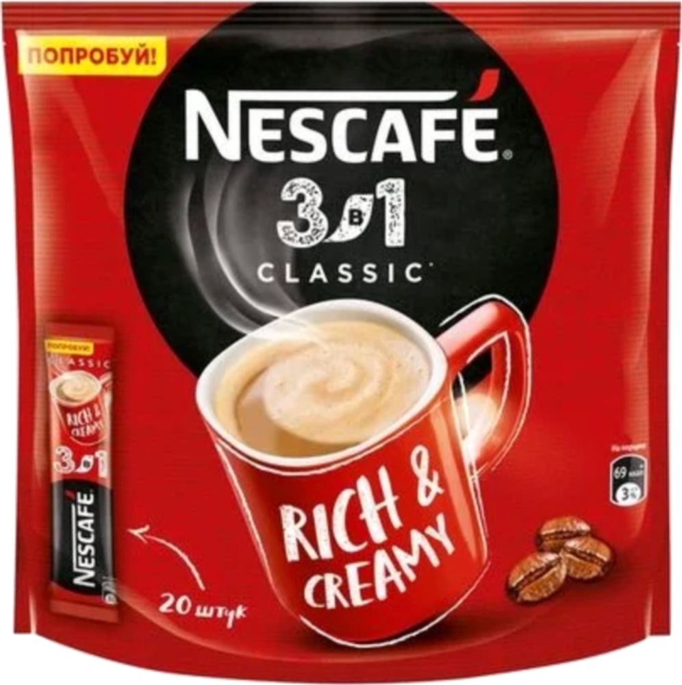 Растворимый кофе Nescafe 3 в 1 классический, в стиках, 20 шт