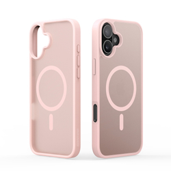 Прозрачный матовый чехол с рамками розового цвета (Light Pink) и с поддержкой MagSafe от Dux Ducis для iPhone 16 Plus, серия Yind Series Case