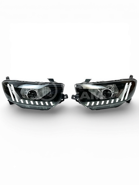 Фары Лада Гранта FL передние в стиле AUDI круглые би линзы без ангельских глазок, хром маска