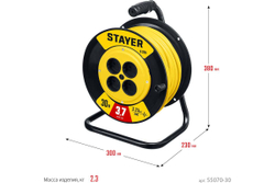 Силовой удлинитель на катушке STAYER S 225 ПВС 2x2.5 30м 3750Вт 55070-30