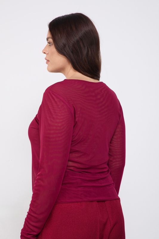 Лонгслив из сетки, бордо