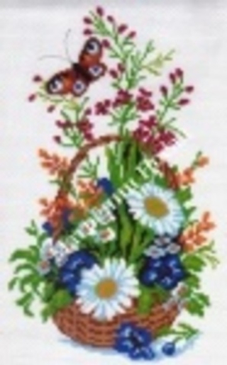 "Корзина с ромашками"-0416 канва с рисунком
