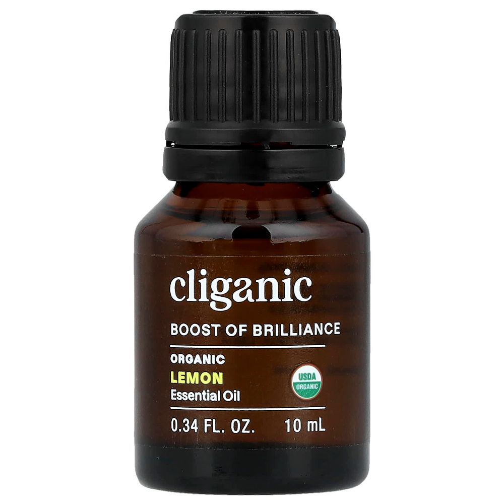 Cliganic, Boost of Brilliance ™, эфирное масло, органический лимон, 10 мл (0,34 жидк. Унции)