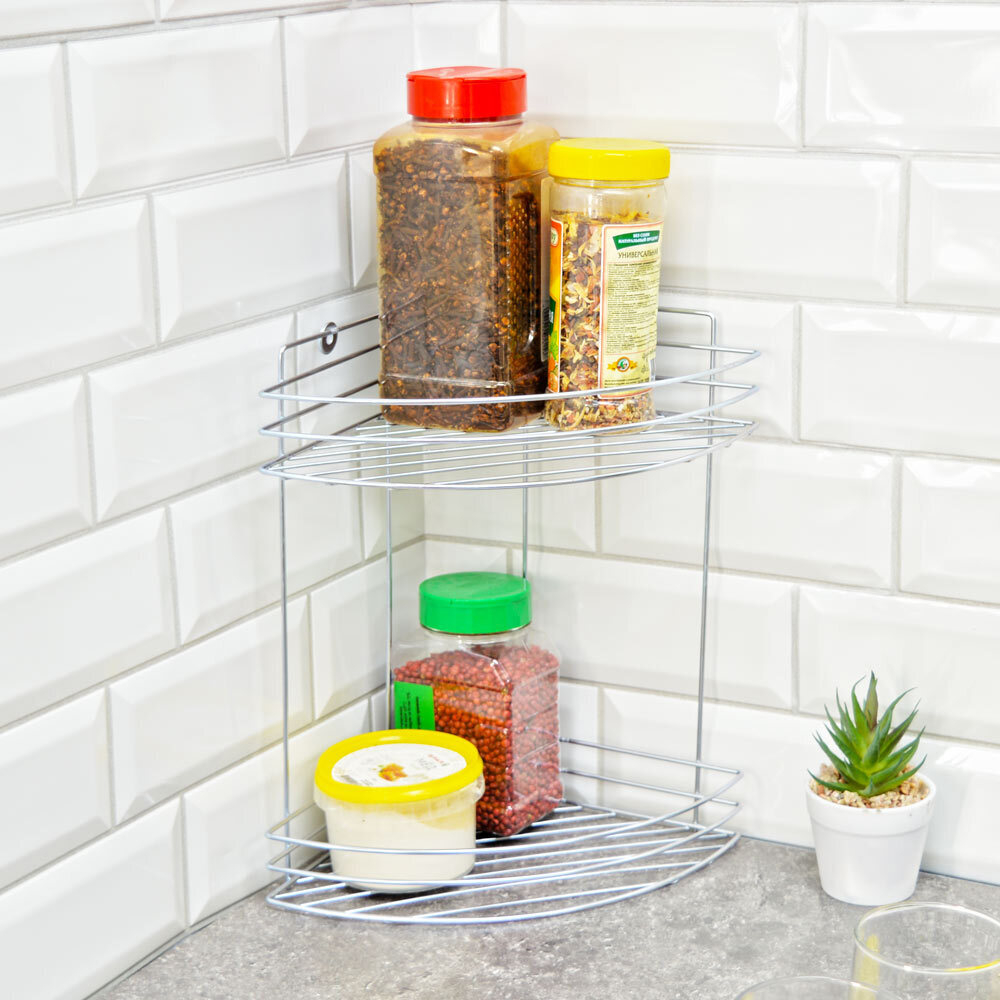 Полка 2-х ярусная угловая 270*200*300мм, хром