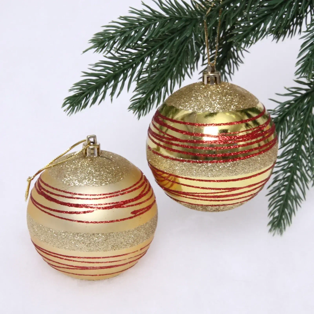 Новогодние шары 8 см (набор 2 шт) «Алмазная россыпь», Золото