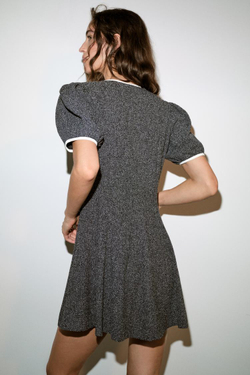 ZARA МИНИ-ПЛАТЬЕ С БАНТОМ, ТЕМНО-СИНИЙ/БЕЛЫЙ