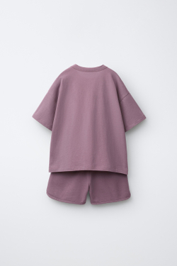 ZARA КОМПЛЕКТ ИЗ ФУТБОЛКИ И БЕРМУД, БУРГУНДИ