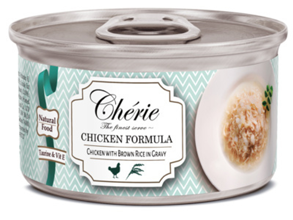 Pettric Cherie Консервы для кошек Рубленная Курица с бурым рисом в подливе, 80гр