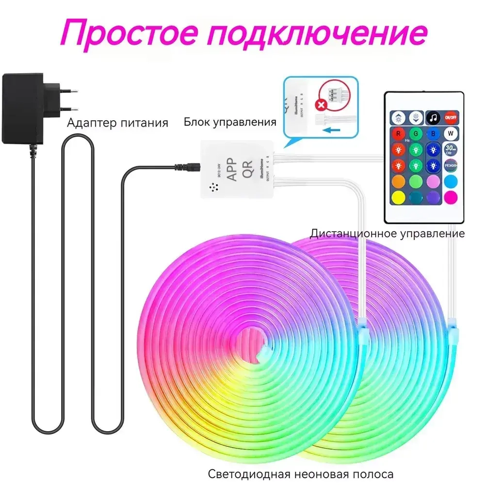 Неоновая лента RGB, 12 В, IP67, 20 метров, силиконовый корпус, синхронизация музыки, подходит для праздничных расцветок