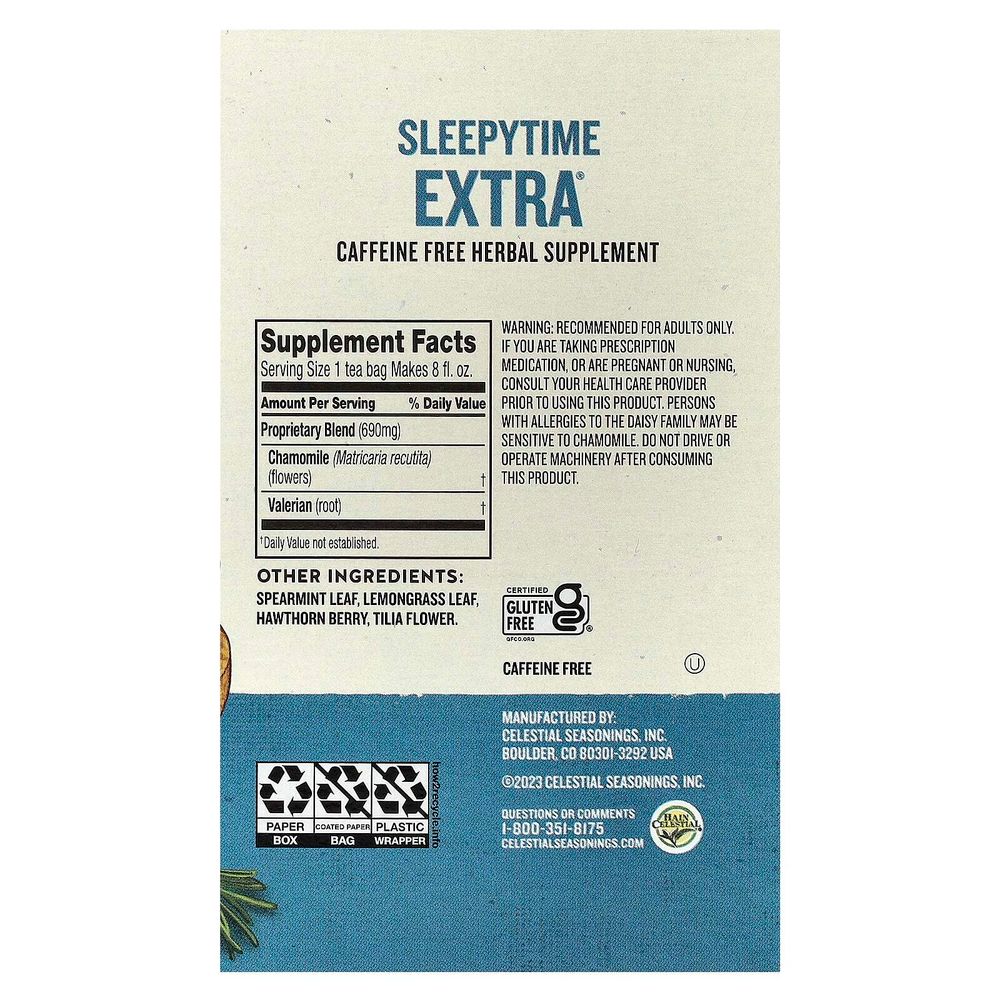 Celestial Seasonings, Wellness Tea, Sleepytime Extra®, без кофеина, 40 чайных пакетиков, 71 г (2,5 унции)