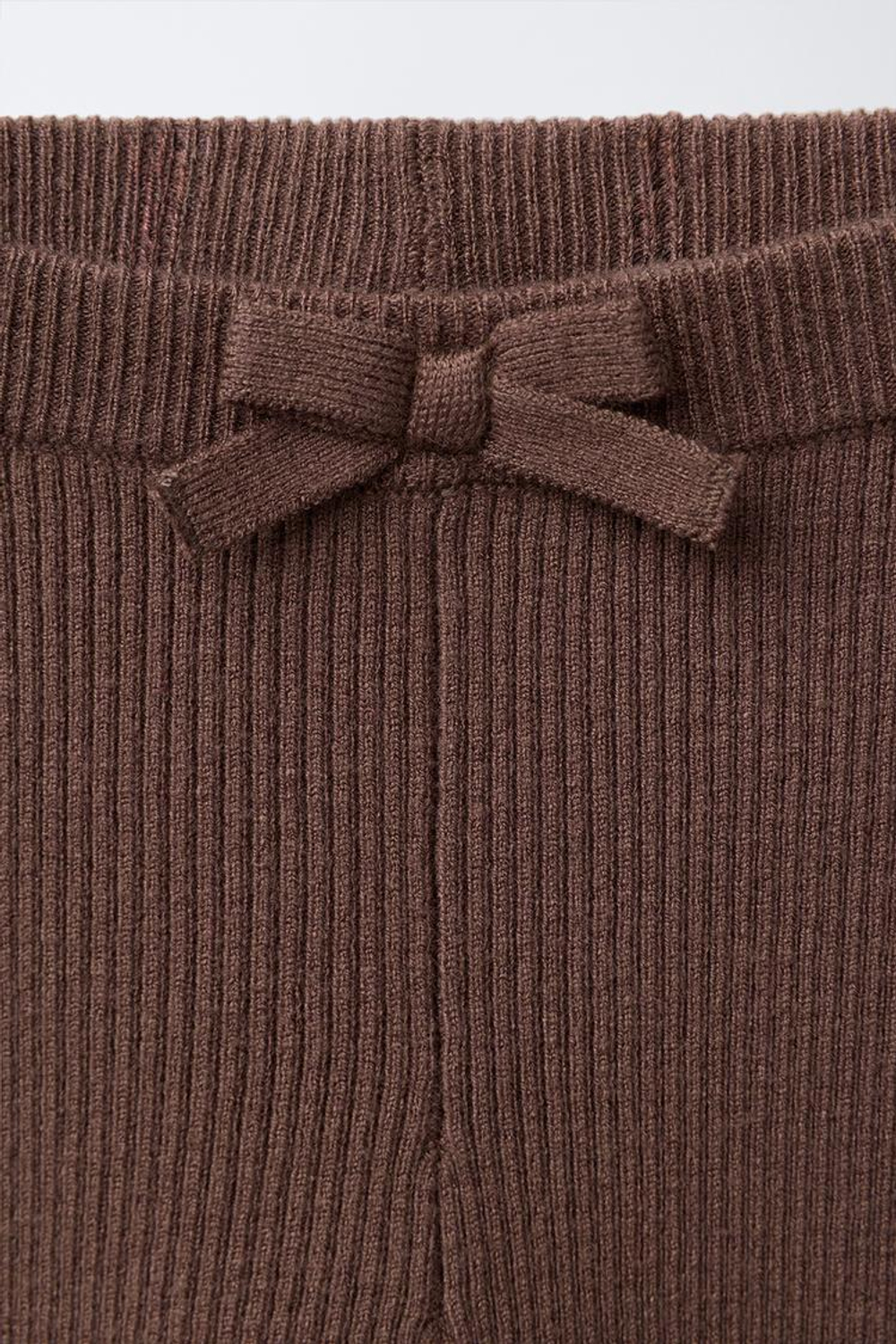 ZARA ТРИКОТАЖНЫЕ ЛЕГИНСЫ С БАНТОМ, ШОКОЛАДНЫЙ