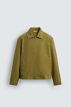 ZARA КУРТКА-РУБАШКА ИЗ ТКАНИ С РЕЛЬЕФОМ НА МОЛНИИ, ОЛИВКОВЫЙ