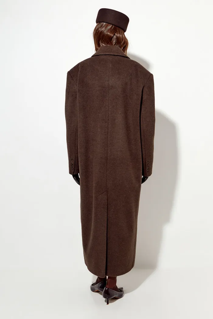 Пальто с шерстью прямого кроя цвета шоколад
