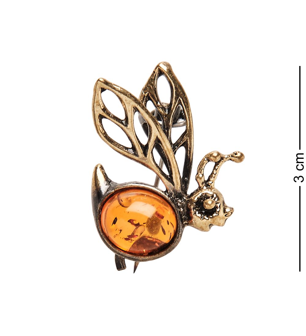 AM-1634 Брошь «Пчелка Майя» (латунь, янтарь)