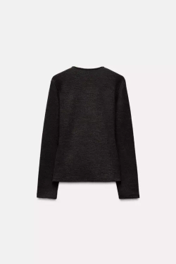 ZARA КАРДИГАН ИЗ МЯГКОЙ ТКАНИ С ПУГОВИЦАМИ, ЧЕРНЫЙ С МЕЛАНЖЕВЫМ ЭФФЕКТОМ
