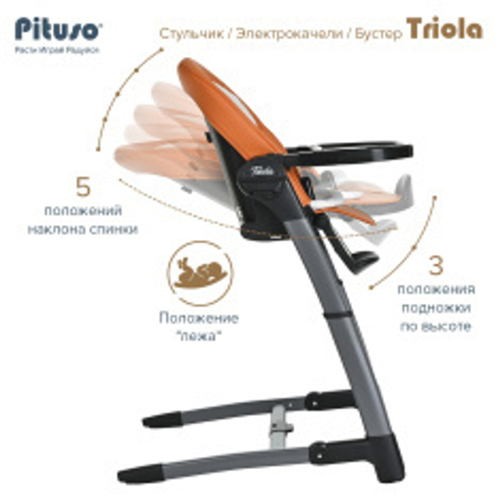 PITUSO Стул для кормления 3 в1 электрокачели/стул/бустер Triola,рама черн.,black/черный