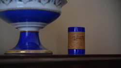 Кружка большая фарфоровая без ручки c берестой и с цитатами Лермонтова. Lermontov forever.