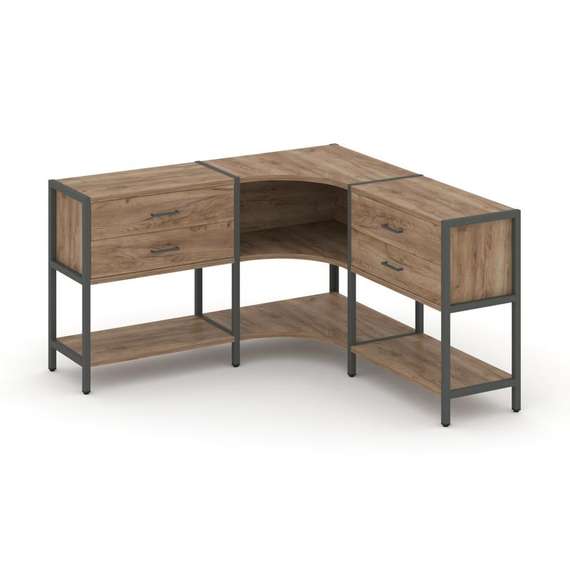 Shelf System Трехсекционный угловой стеллаж двухярусный с ящиками SN.STMU-231 Дуб Табак/Металл Антра