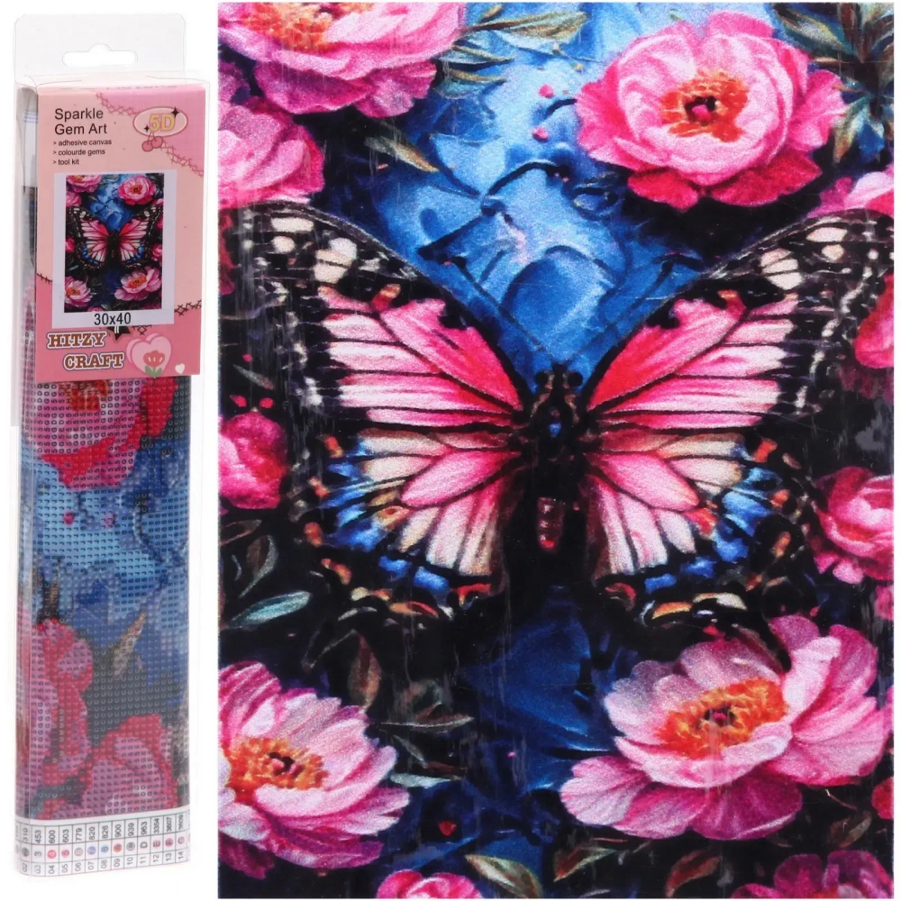 Алмазная мозаика в рулоне 30*40см полная выкладка «DIAMOND», Бабочка и пионы