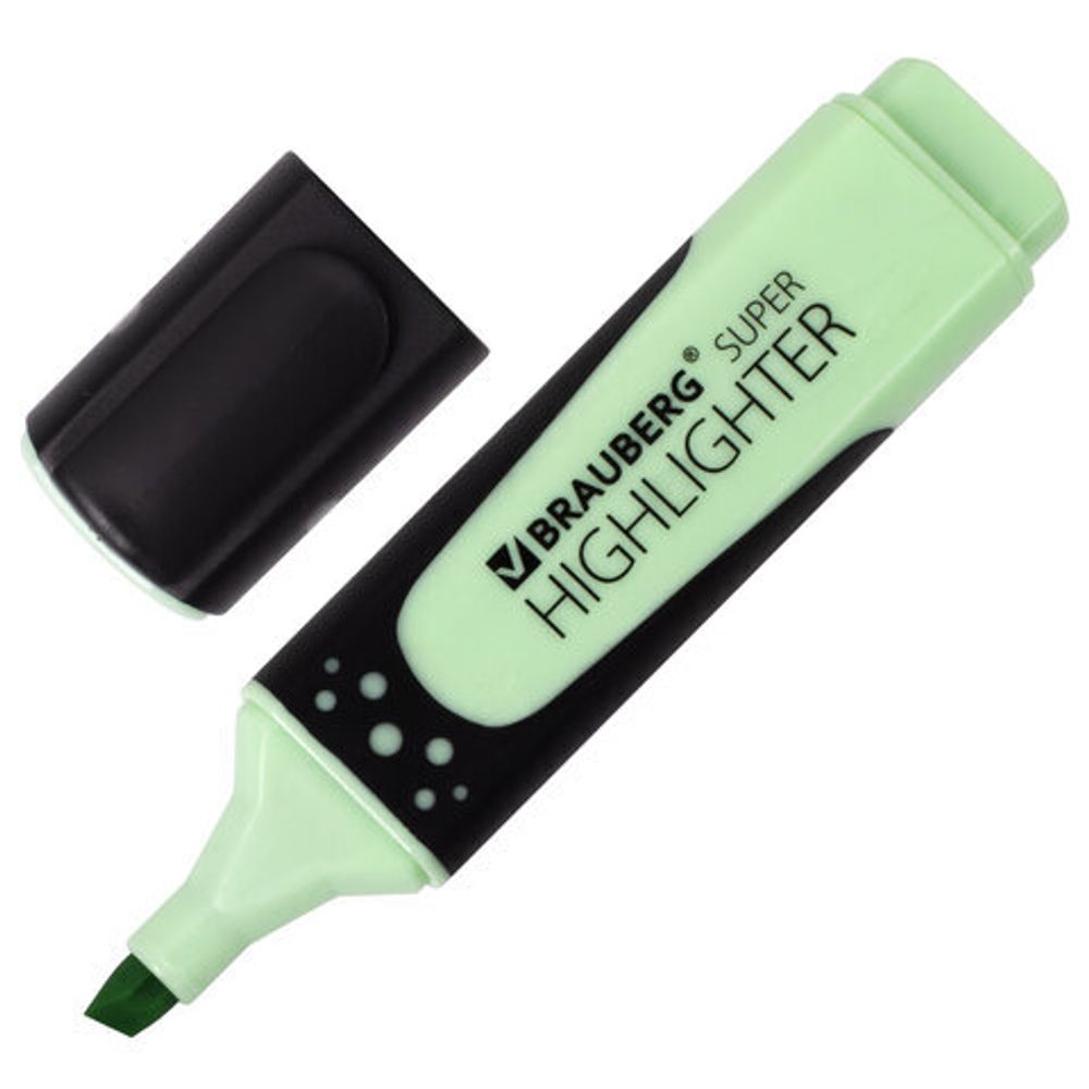 Текстовыделитель BRAUBERG "SUPER PASTEL", МЯТА, прорезиненный корпус, линия 1-5 мм, 151748