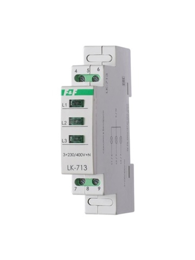 Указатель напряжения LK-713 3 зел. светодиода (сигнализация наличия 3ф 35мм 3х400/230+N IP20 монтаж на DIN-рейке) F&F EA04.007.002