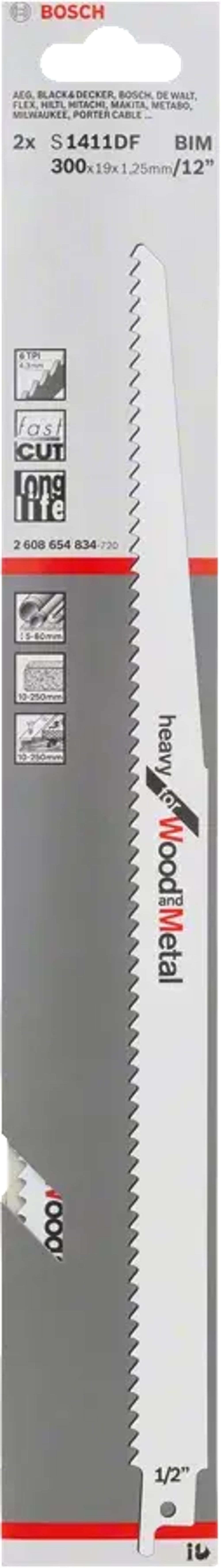 Cабельное пильное полотно S 1411 DF Heavy for Wood and Metal Bosch 2608654834