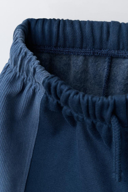 ZARA ПРЯМЫЕ БРЮКИ ИЗ МЯГКОЙ ТКАНИ С БОКОВЫМИ ПОЛОСАМИ ИЗ ВЕЛЬВЕТА, СИНИЙ