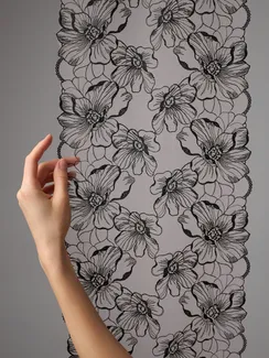 05-172 ОПТ Вышивка на неэл. сетке 25 см, бежевый/черный 170