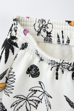 ZARA ШОРТЫ С ПРИНТОМ «ПАЛЬМЫ», ЧЕРНЫЙ